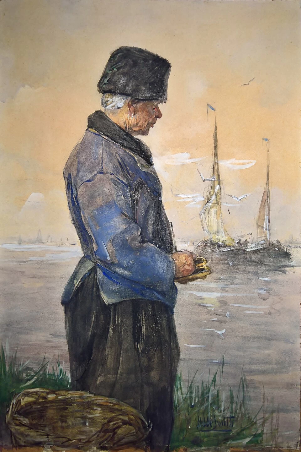 Pescatore in riva all'acqua